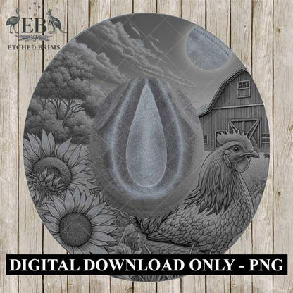 Chicken & Sunflowers, Hat Burning Design, Digital Download PNG, Hat Burning Templates, Laser Engraving Design, Hat Burning Stencils, EB507