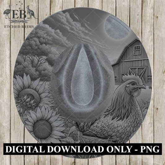 Chicken & Sunflowers, Hat Burning Design, Digital Download PNG, Hat Burning Templates, Laser Engraving Design, Hat Burning Stencils, EB507