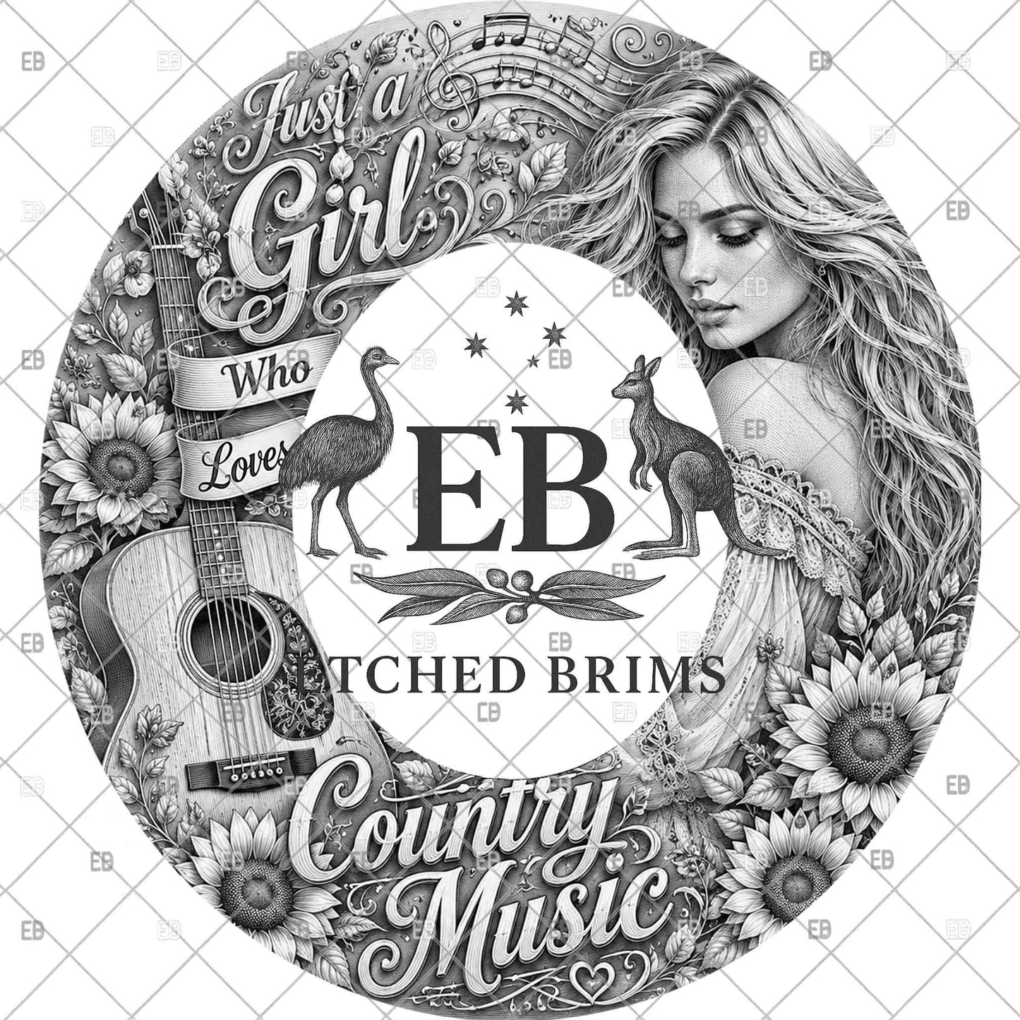 Just A Girl Who Loves Country Music, Hat Burning Template, Wide Brim Laser Hat Engraving Design, Printable Stencil, EB1285