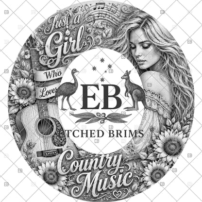 Just A Girl Who Loves Country Music, Hat Burning Template, Wide Brim Laser Hat Engraving Design, Printable Stencil, EB1285
