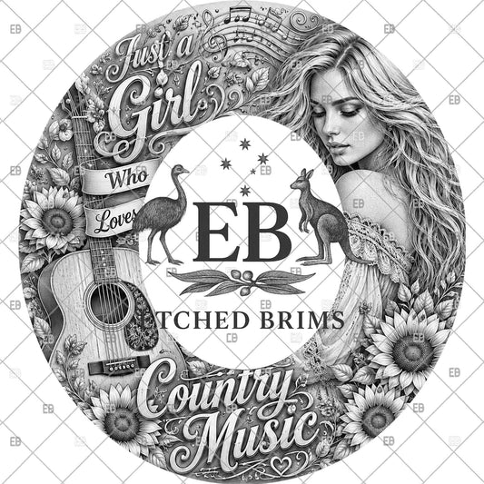 Just A Girl Who Loves Country Music, Hat Burning Template, Wide Brim Laser Hat Engraving Design, Printable Stencil, EB1285