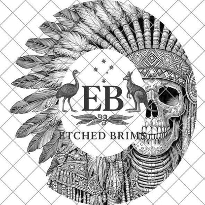 Indian Skull & Feathers 4, Laser Hat Burning Design, Digital Download PNG, Hat Burning Template, Hat Laser Engraving Design, Hat File EB157