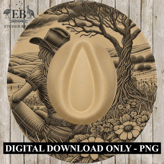 Cowgirl Wildflowers, Hat Burning Design, Digital Download PNG, Hat Burning Template, Hat Laser Engraving Design, Printable Stencil, EB754