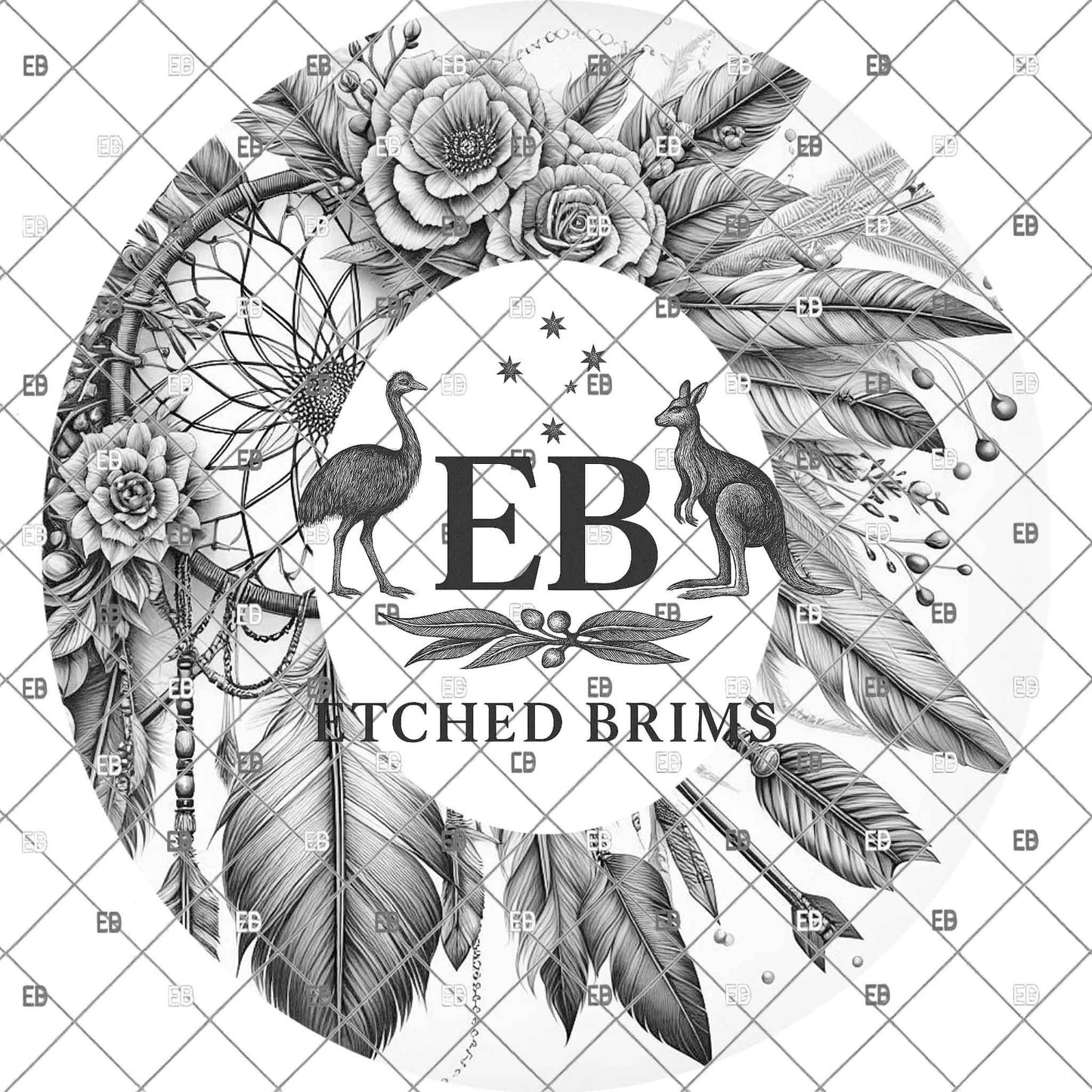 Dreamcatcher Feathers and Flowers, Hat Burning Design, Laser Engraving Template, digital download, EB1146