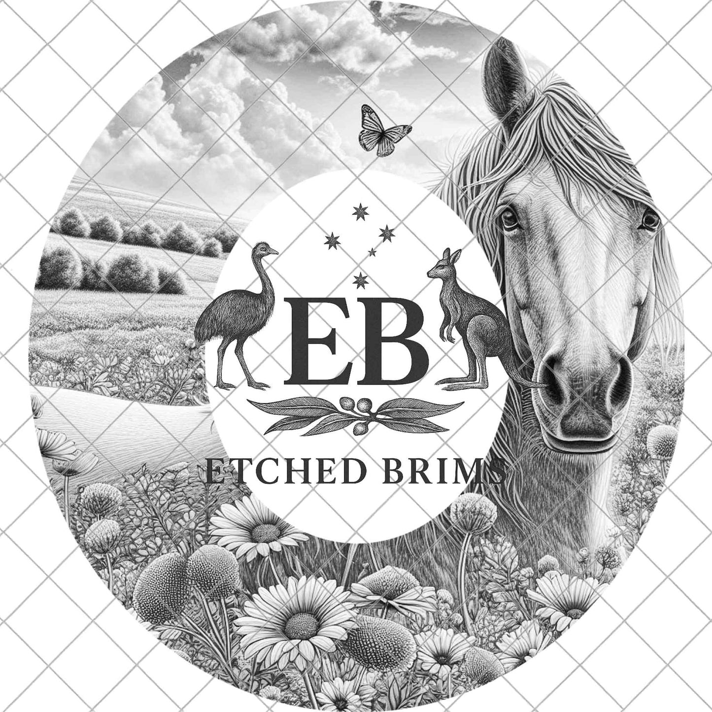 Horse Wildflowers and Butterfly Hat Burning Design, Laser Engraving File for Wide Brim Cowboy Hat, EB975