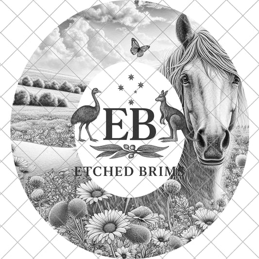 Horse Wildflowers and Butterfly Hat Burning Design, Laser Engraving File for Wide Brim Cowboy Hat, EB975