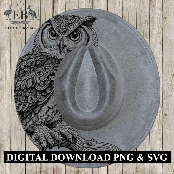 Owl Half Hat Burning Design, Hat Engraving Template, Laser Hat Design, Wide Brim Hat, Stencil for Hat Burning SVG, and PNG, EB585