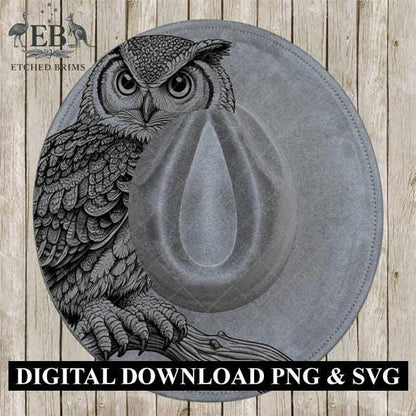 Owl Half Hat Burning Design, Hat Engraving Template, Laser Hat Design, Wide Brim Hat, Stencil for Hat Burning SVG, and PNG, EB585