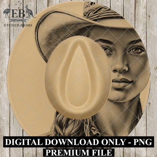 Cowgirl, Hat Burning Design, Wide Brim Hat Template, Pyrography Hat Design, Laser Hat Burning Design, EB844