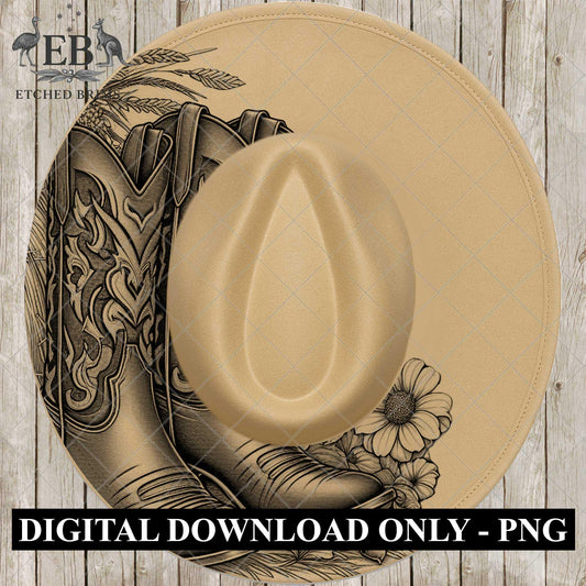 Cowgirl Boots Half, Hat Burning Design, Laser Engraving Design Wide Brim Hat, Boho,Laser Hat Burning Template, EB831