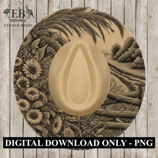 Wildflowers, Hat Burning Design, Hat Engraving, Laser File, Wide Brim Hat, Printable Hat Template, EB1051