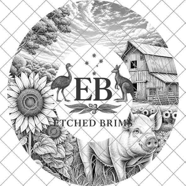 Farm Pig & Sunflowers 4, Hat Burning Template, Hat Burning Stencil, Hat Laser Engraving Design, Wide Brim Hat, Printable Hat Template, EB566