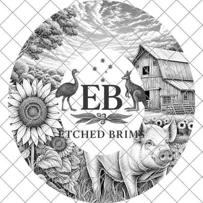 Farm Pig & Sunflowers 4, Hat Burning Template, Hat Burning Stencil, Hat Laser Engraving Design, Wide Brim Hat, Printable Hat Template, EB566