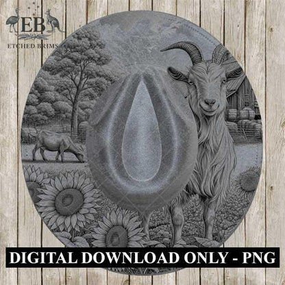 Goat and Sunflowers 5, Hat Burning Template, Hat Burning Stencil, Hat Laser Engraving Design, Wide Brim Hat, Printable Hat Template, EB558
