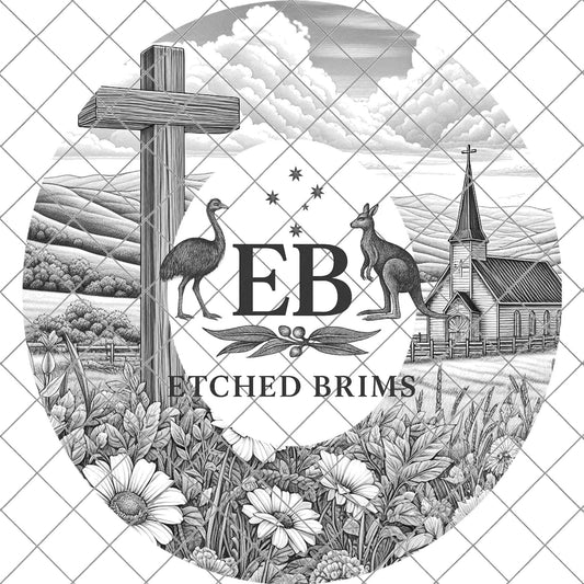Country Church & Wildflowers, Hat Burning Design, Religious Faith, Digital Download PNG, Laser Engraving Design, Wide Brim Hat File, EB659