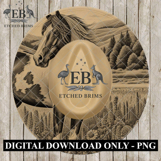 American Paint Horse, Hat Engraving, Wildflowers, Digital Download PNG, Hat Burning Template, Wide Brim Design, EB1131