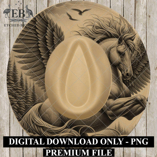 Pegasus Flying Horse, Hat Burning Design for Wide Brim Cowboy Hats. Laser Engraving and PDF Burning Stencil for Hand Burning, EB916