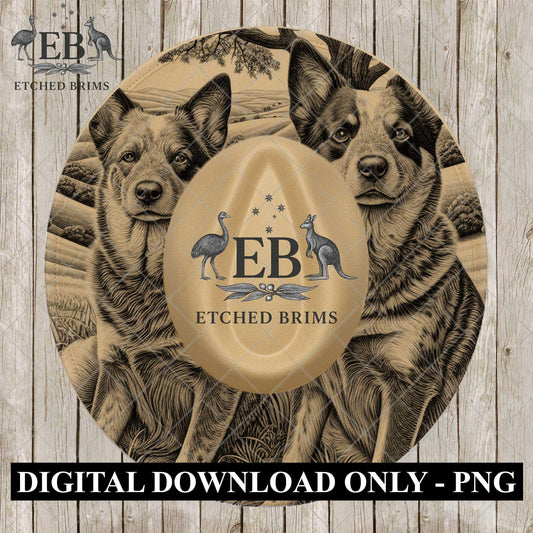 Blue Heeler Dogs, Hat Burning Design for Laser Burning, Country Scene PNG, Wide Brim Fedora, EB1183