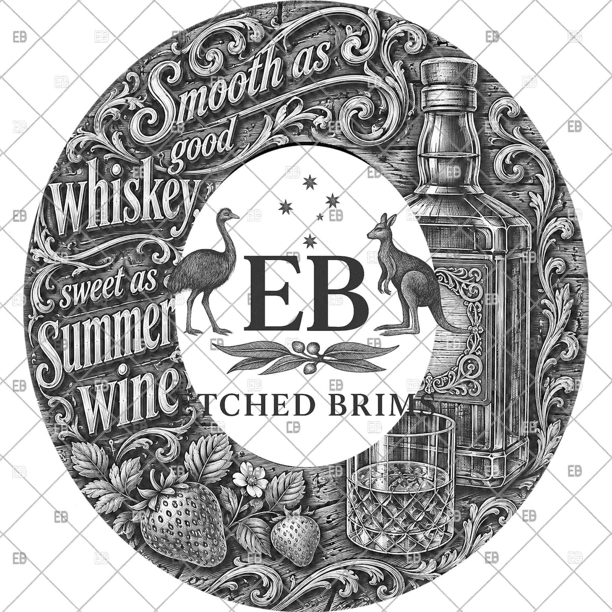 Smooth Whiskey Summer Wine, Hat Burning Template, Wide Brim Laser Hat Engraving Design, Printable Stencil, EB1373
