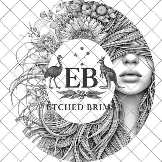Girl & Flowers 23, Boho Woman Hat Engraving Template, Floral Hair PNG for Brim Burning, Western Hat Design, Digital File for Burners EB317