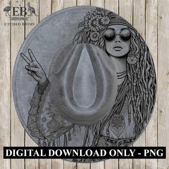 Hippy Woman 4, Boho,Hippie, Laser Hat Burning Design, Digital Download PNG, Hat Burning Template, Hat Laser Engraving Design, Hat File EB152