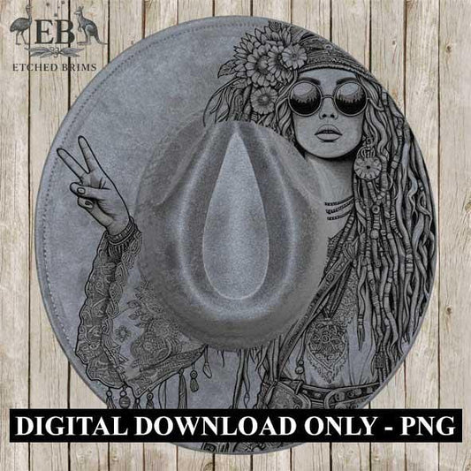 Hippy Woman 4, Boho,Hippie, Laser Hat Burning Design, Digital Download PNG, Hat Burning Template, Hat Laser Engraving Design, Hat File EB152