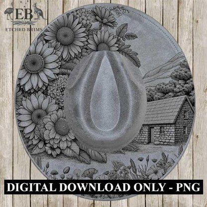 Cottage 1 Laser Hat Burning Design, Digital Download PNG, Hat Burning Template, Hat Laser Engraving Design, Wide Brim Hat Laser File, EB22