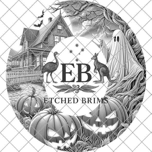 Halloween Hat Template, Ghost, Pumpkin, Haunted House, Spooky Season, PNG, Hat Burning Stencil, Hat Burning Design, Engraving Pattern, EB410