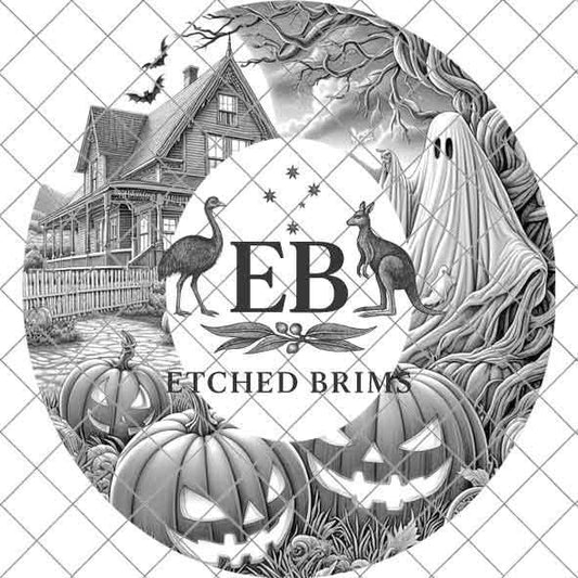 Halloween Hat Template, Ghost, Pumpkin, Haunted House, Spooky Season, PNG, Hat Burning Stencil, Hat Burning Design, Engraving Pattern, EB410