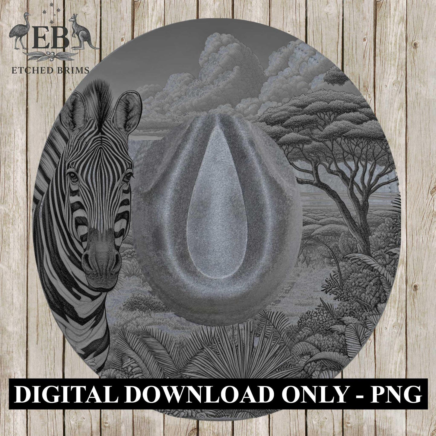 Zebra Safari 2, Hat Burning Design, Hand Burning Stencil included, PDF & PNG, Hat Burning Template, Laser Engraving Design, EB639