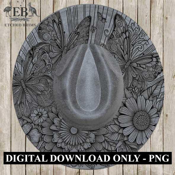 Butterflies 3 Hat File, Laser Hat Burning Design, Digital Download PNG, Hat Burning Template, Hat Laser Engraving Design, Hat File EB43