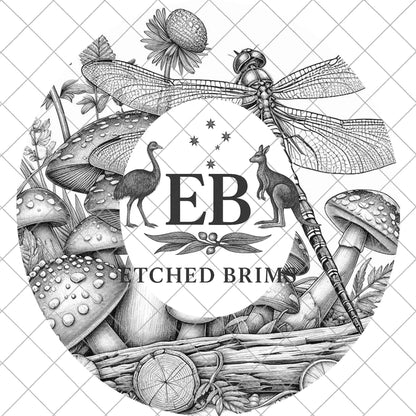 Mushrooms & Dragonfly, Laser Hat Burning Design, Digital Download PNG, Hat Burning Template, Hat Laser Engraving Design, Hat File EB878