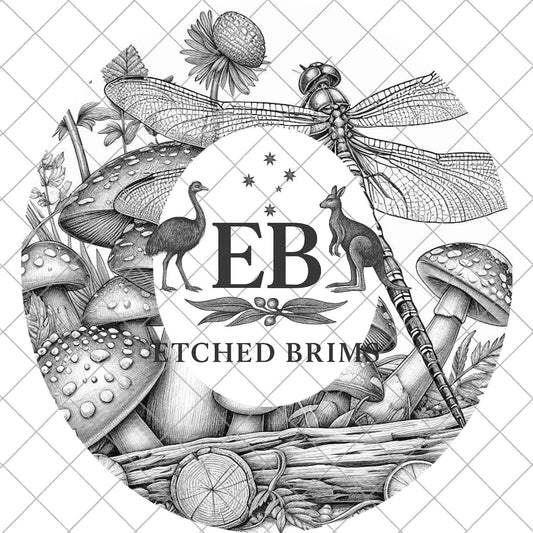 Mushrooms & Dragonfly, Laser Hat Burning Design, Digital Download PNG, Hat Burning Template, Hat Laser Engraving Design, Hat File EB878