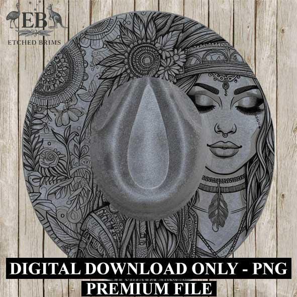 Hippy Woman 2, Boho Hippie, Laser Hat Burning Design, Digital Download PNG, Hat Burning Template, Hat Laser Engraving Design, Hat File EB150