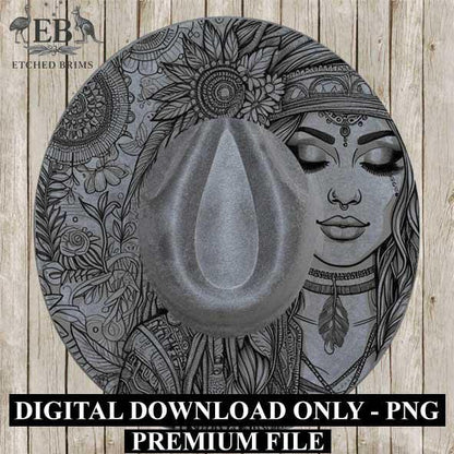 Hippy Woman 2, Boho Hippie, Laser Hat Burning Design, Digital Download PNG, Hat Burning Template, Hat Laser Engraving Design, Hat File EB150
