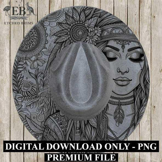 Hippy Woman 2, Boho Hippie, Laser Hat Burning Design, Digital Download PNG, Hat Burning Template, Hat Laser Engraving Design, Hat File EB150