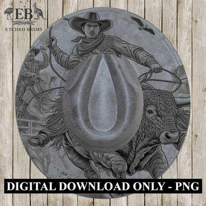 Bull Rider 5 Rodeo, Laser Hat Burning Design, Digital Download PNG Hat Burning Template, Hat Laser Engraving Design Wide Brim Hat File EB123