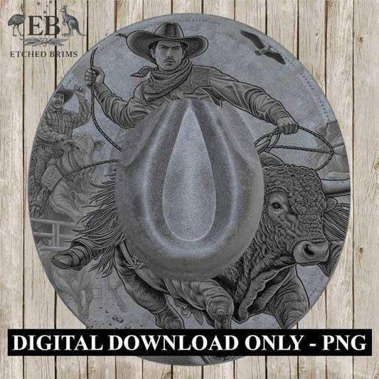Bull Rider 5 Rodeo, Laser Hat Burning Design, Digital Download PNG Hat Burning Template, Hat Laser Engraving Design Wide Brim Hat File EB123