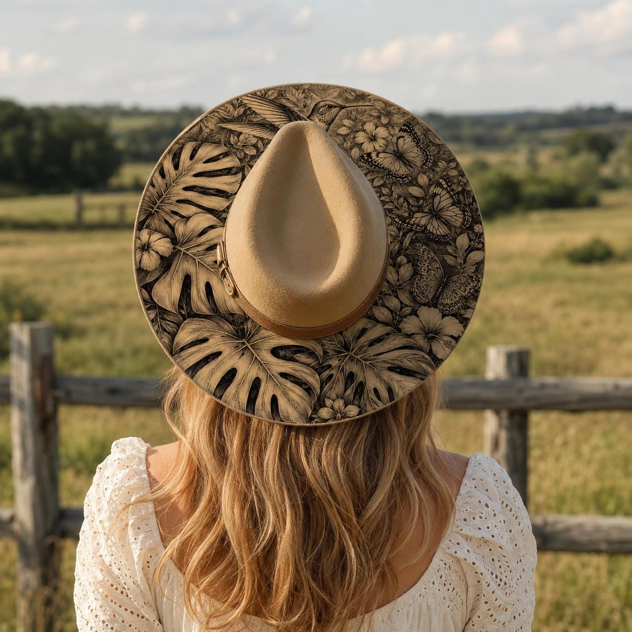 Hummingbird Monstera Flowers, Hat Burning Design, Butterflies Hat Burning Template, Hat Laser Engraving Design, Hat File EB1280