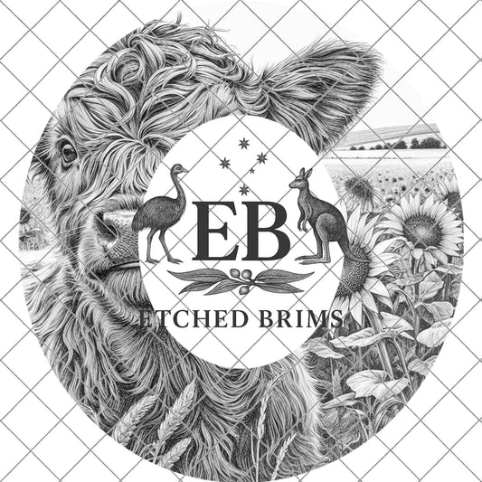 Highland Cow Sunflowers, Wide Brim Hat Template, Burned Hat PNG, Pyrography Hat Design, Hat Burning Design, Laser Hat Design, EB809