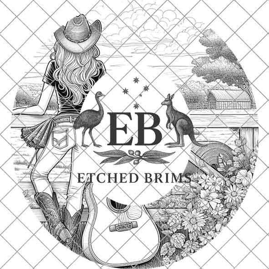 Cowgirl Guitar 8, Laser Hat Burning Design, Digital Download PNG, Hat Burning Template, Hat Laser Engraving Design Wide Brim Hat File EB116