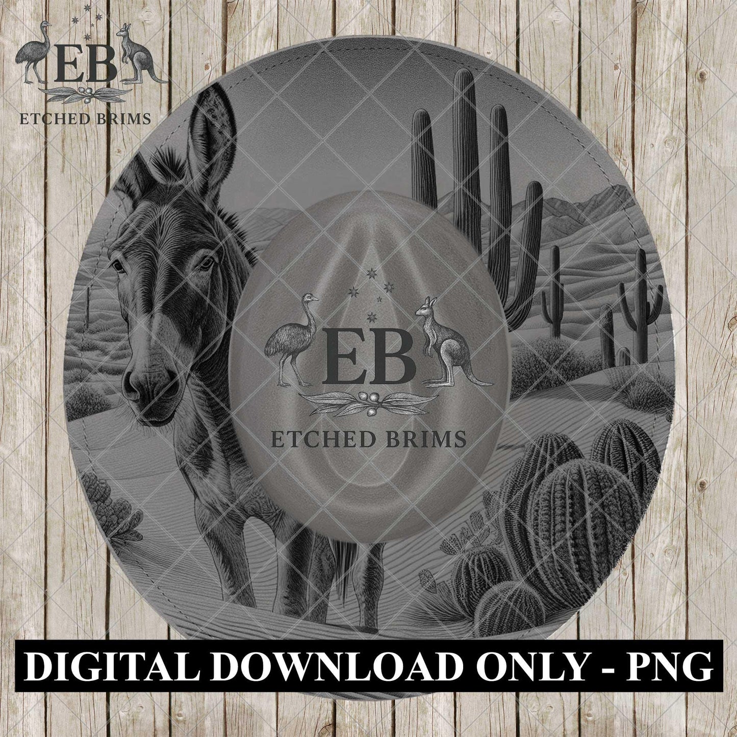 Desert Mule Hat Engraving Template | Western Cowboy Hat Laser File | Wide Brim Mule Pattern, EB1195
