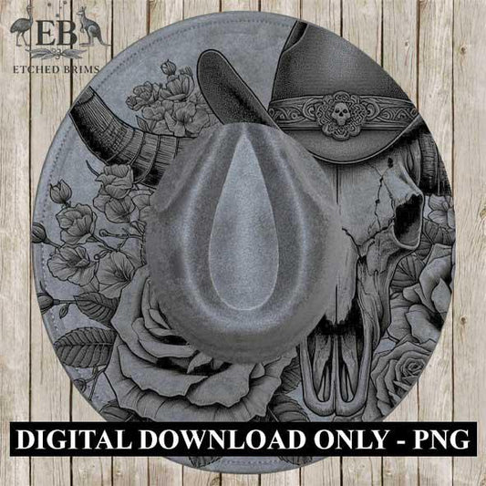 Longhorn Skull #2 Laser Hat Burning Design, Digital Download PNG, Hat Burning Template, Hat Laser Engraving Design, Wide Brim Hat File, EB55