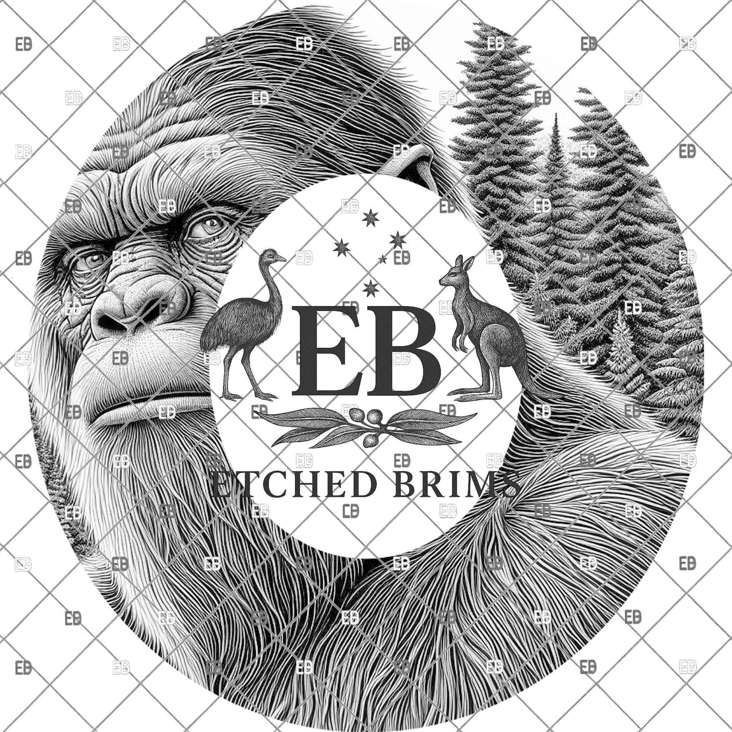 Bigfoot Brim Template PNG | Sasquatch Hat Engraving Design | Hunting Hat Burning File | Laser Engraving Download, EB1218