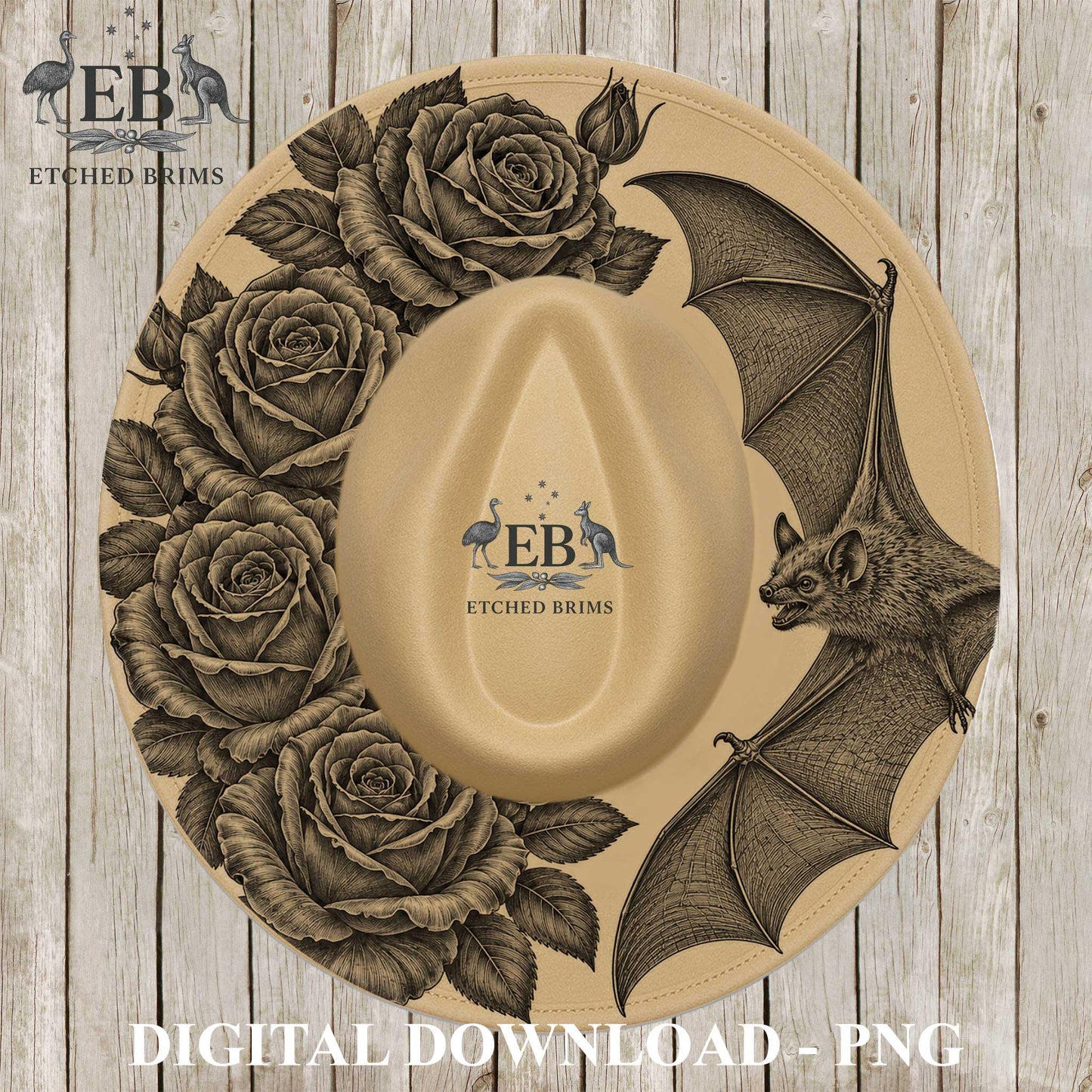 Bat & Roses Hat File, Laser Hat Burning Design, Digital Download PNG, Hat Burning Template, Hat Laser Engraving Design, Hat File EB1272