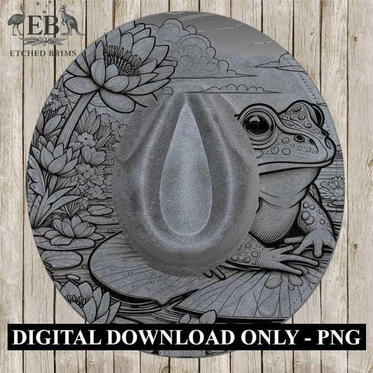 Hat Burning Design, Frog & Flowers 3, Digital Download PNG, Traceable PDF for Hat, Western Hat, Hat Laser Engraving Design, Hat File EB147