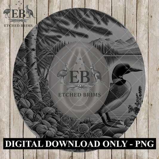 Loon Bird Lake Forest Laser Engraving Template, Wildlife Brim Design File, Hat Burning PNG Engraving Pattern, EB1209
