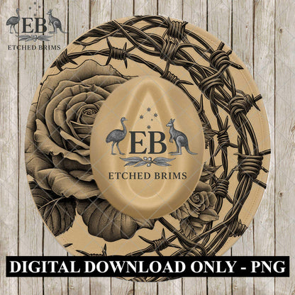 Barb Wire Rose, Hat Laser Engraving Design, Western Hat Burning Template (Digital Download PNG), EB1101