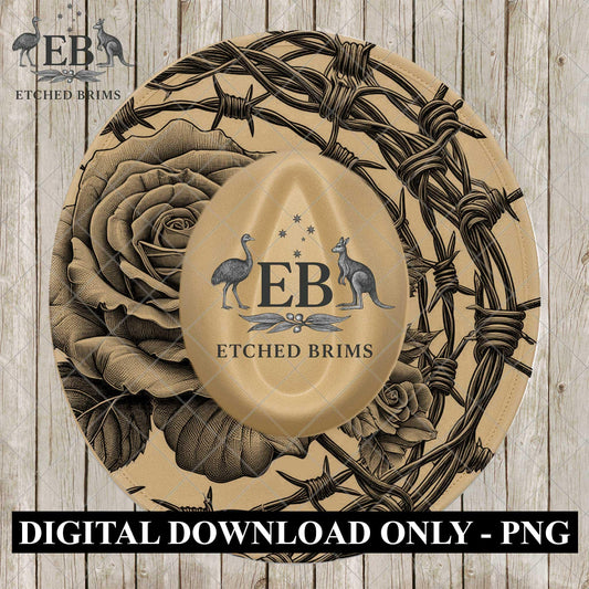 Barb Wire Rose, Hat Laser Engraving Design, Western Hat Burning Template (Digital Download PNG), EB1101