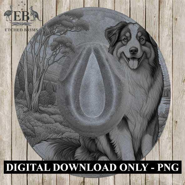 Australian Shepherd Hat Engraving Template – Dog PNG for Laser Brim Burning, Western Cowboy Brim Design, Farm Dog SVG – Digital File, EB380